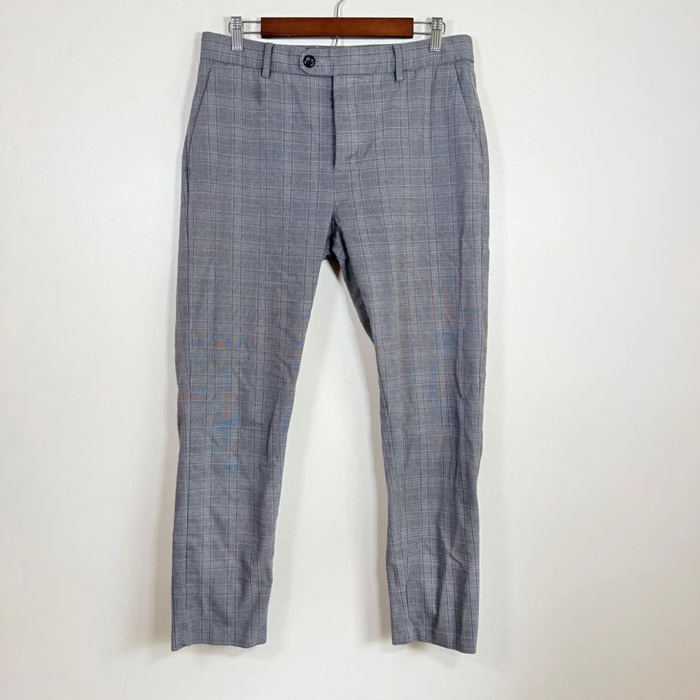 Banana Republic Slim-Tapered Fit Plaid Dress Pants Size 32x32 Gray